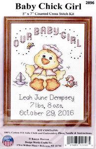 DIY Design Works Baby Chick Girl Birth Record Gift Counted Cross Stitch Kit 2896