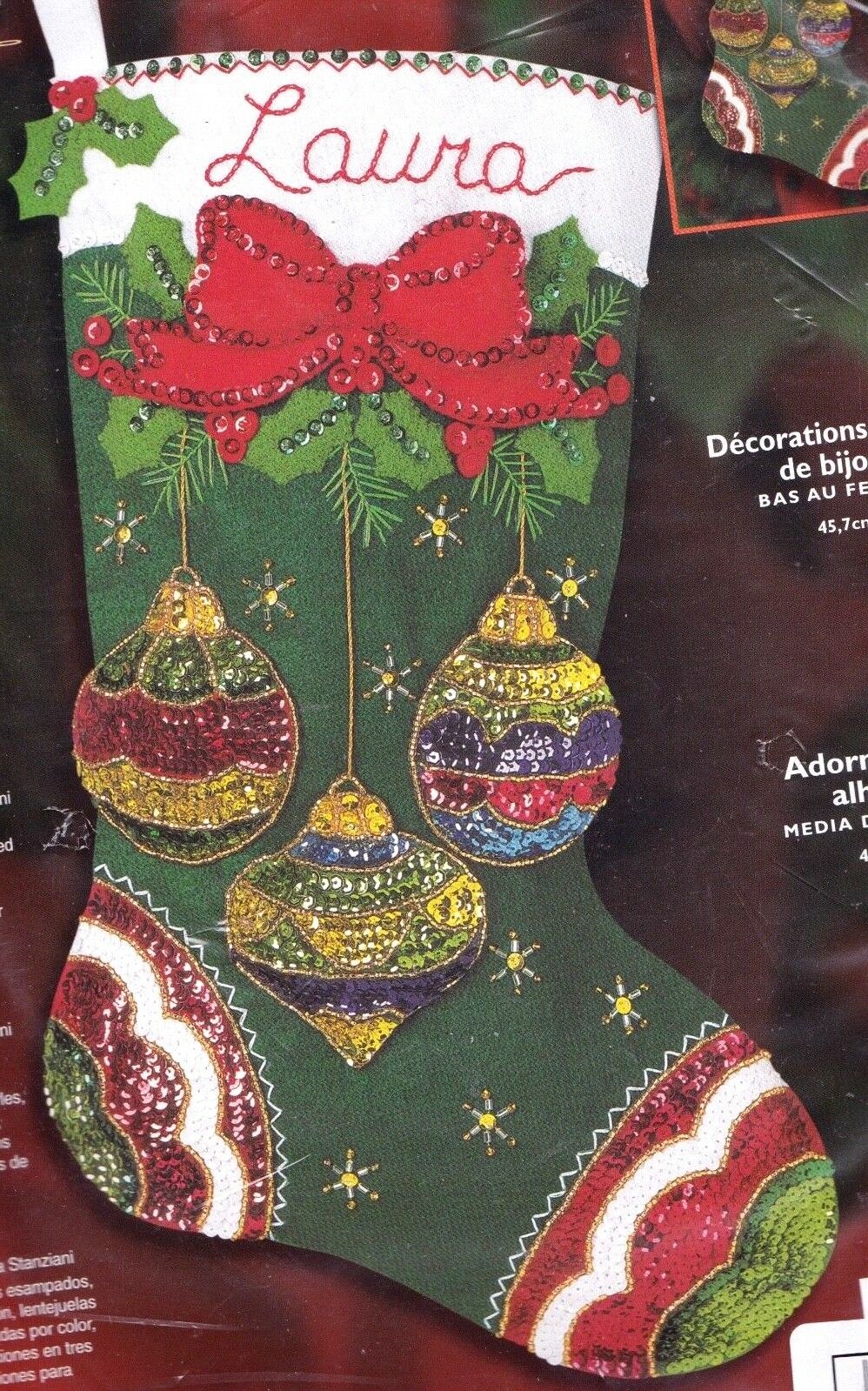 DIY Bucilla Jeweled Ornaments Sparkle Christmas Holiday Felt Stocking Kit 84949