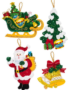 DIY Bucilla Santas Grand Sleigh Bell Christmas Holiday Felt Ornaments Kit 89055E