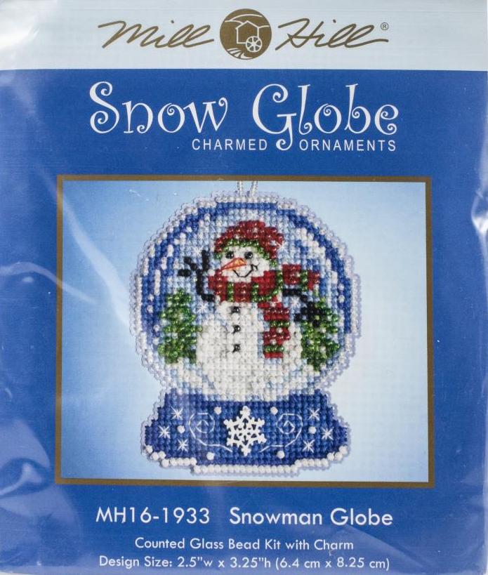 DIY Mill Hill Snowman Snow Globe Christmas Glass Bead Cross Stitch Ornament Kit