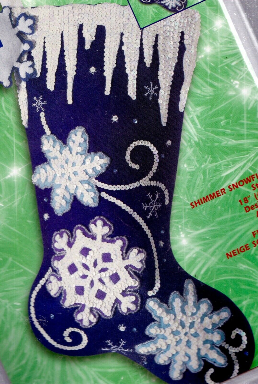 DIY Bucilla Shimmer Snowflakes Sparkle Snow Christmas Felt Stocking Kit 84434