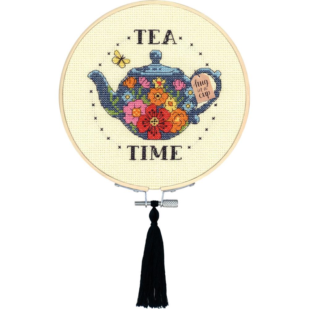 DIY Dimensions Tea Time Floral Teapot Flowers Counted Cross Stitch Kit 76291