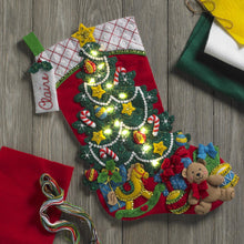 Load image into Gallery viewer, DIY Bucilla Christmas Tree Surprise Bear Toys Lighted Felt Stocking Kit 86710I