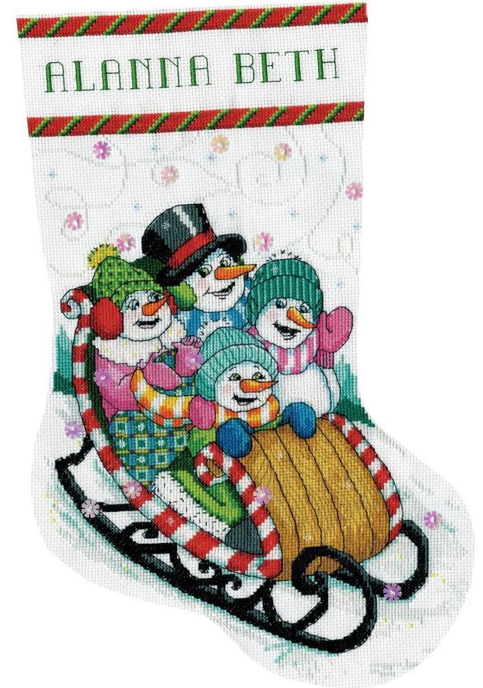 DIY Design Works Snow Sledding Snowman Counted Cross Stitch Stocking Kit 5924