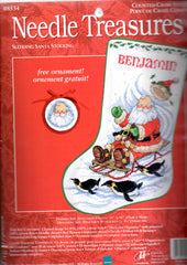 DIY Sledding Santa Penguins Christmas Counted Cross Stitch Stocking Kit 08534