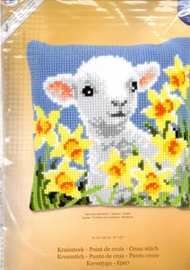 DIY Vervaco Lamb Easter Chunky Cross Stitch Needlepoint 16" Pillow Top Kit