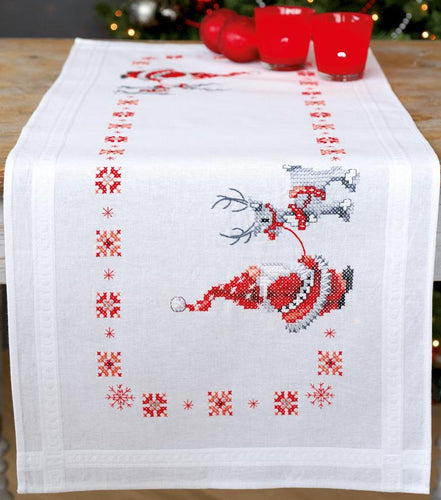 DIY Vervaco Christmas Elves Santa Gnome Stamped Cross Stitch Table Runner Kit