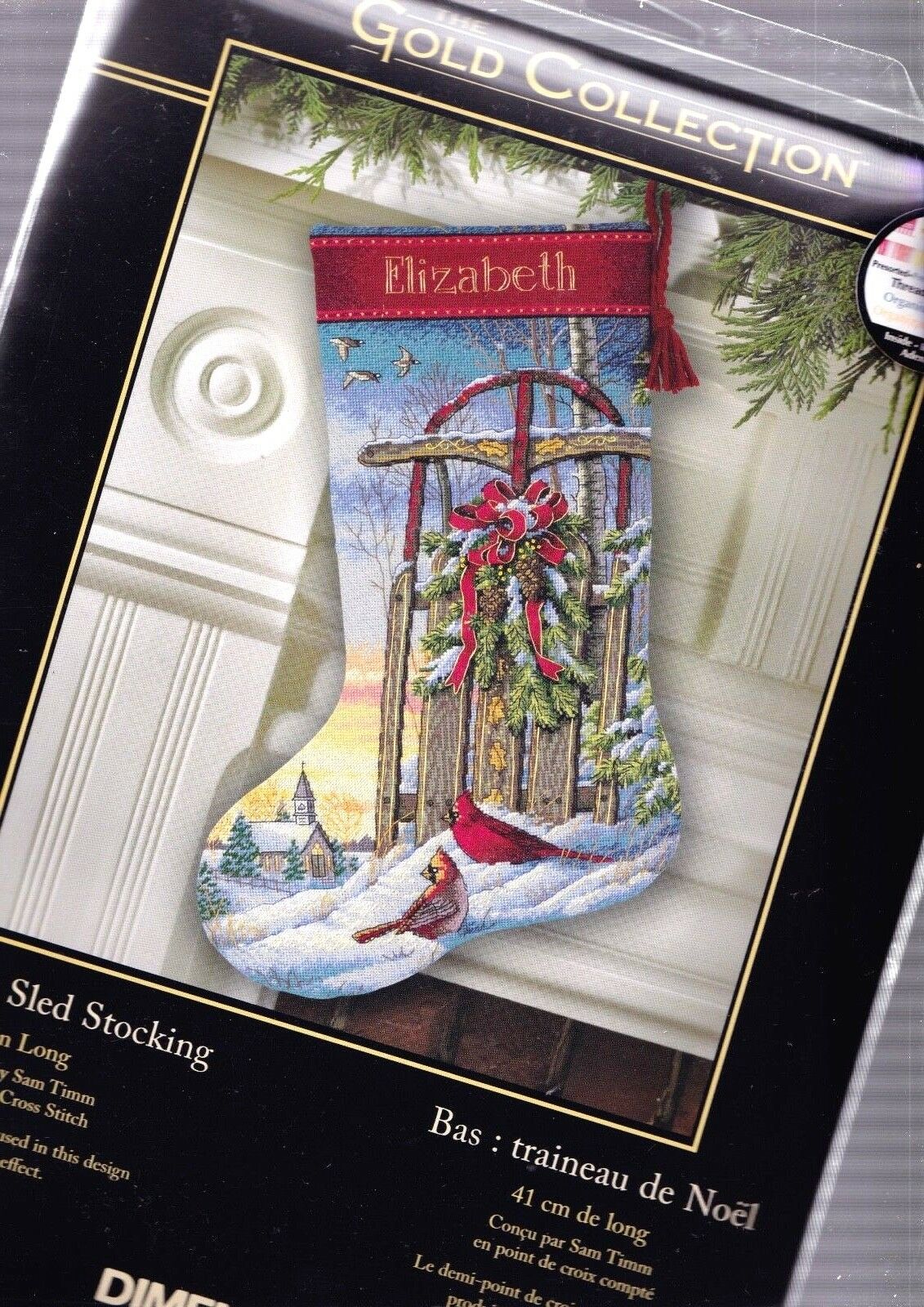DIY Dimensions Christmas Sled Snow  Counted Cross Stitch Stocking Kit 8819