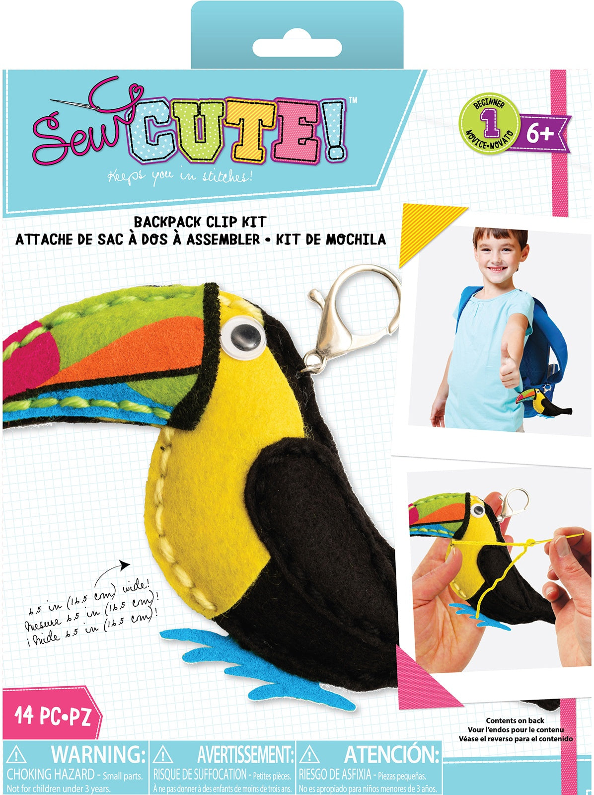 DIY Sew Cute Toucan Kids Beginner Starter Felt Backpack Clip Kit School Craft