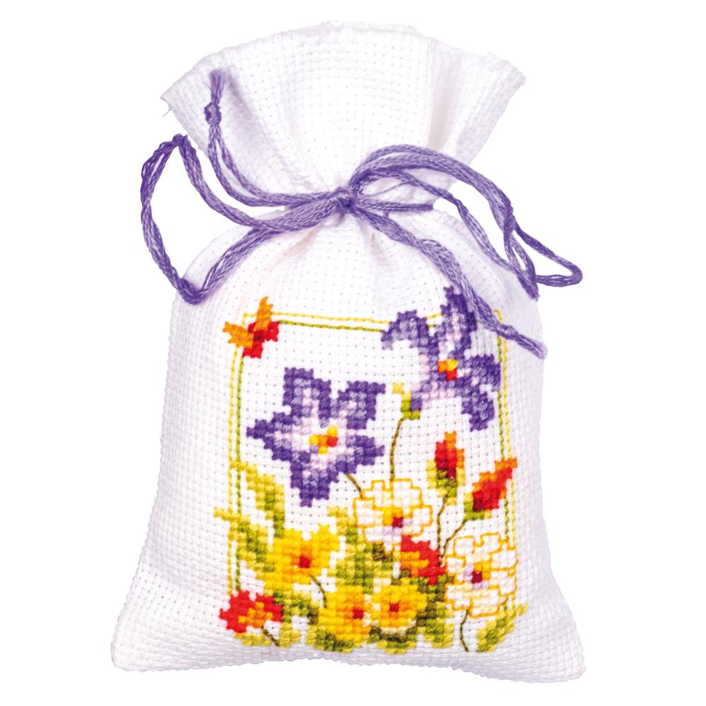 DIY Vervaco Summer Flowers Spring Potpourri Gift Bag Counted Cross Stitch Kit