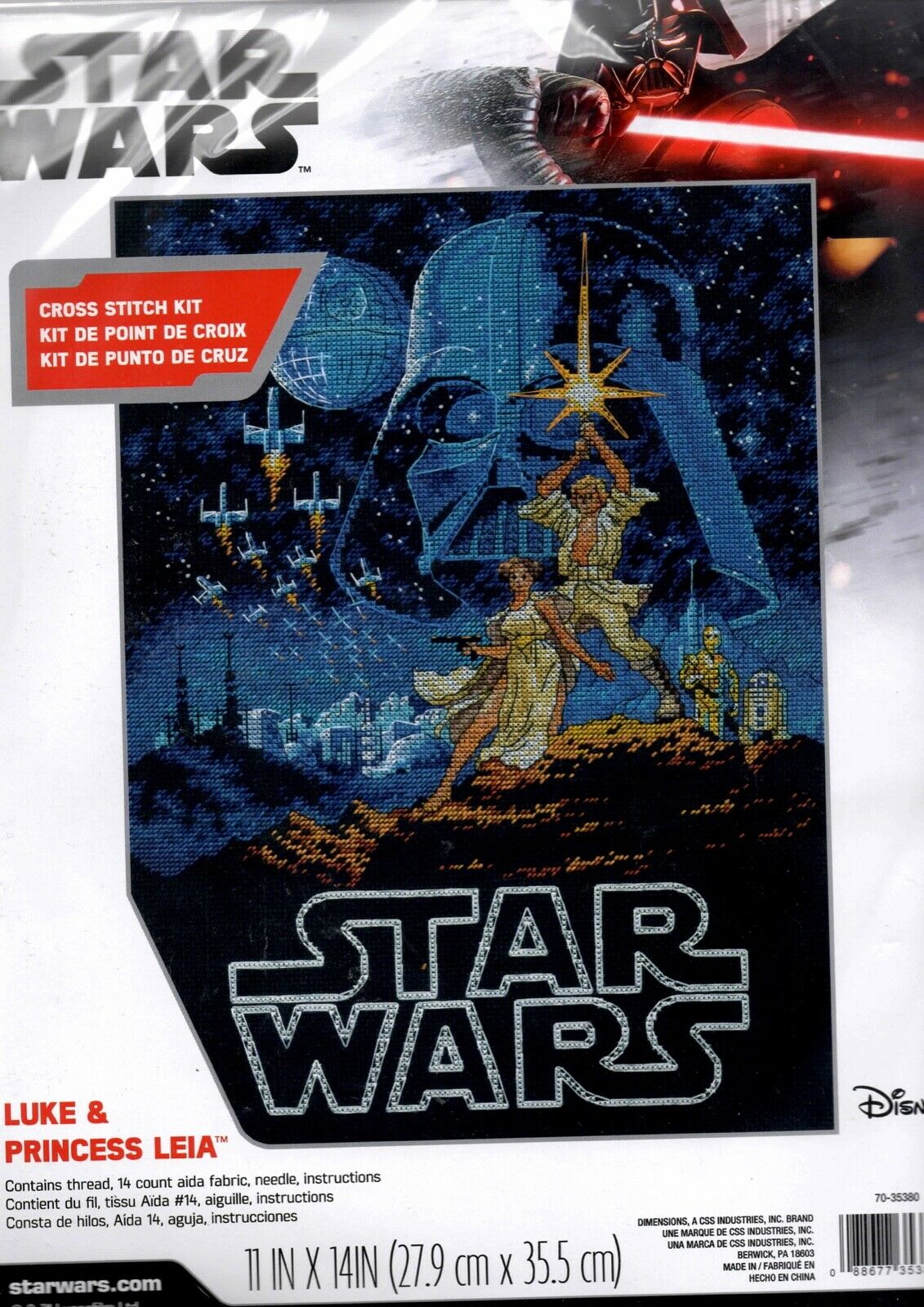 DIY Disney Star Wars Luke & Leia Darth Vador Counted Cross Stitch Kit 35380