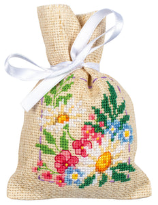 DIY Vervaco Spring Flowers Garden Gift Bag Counted Cross Stitch Kit set/3