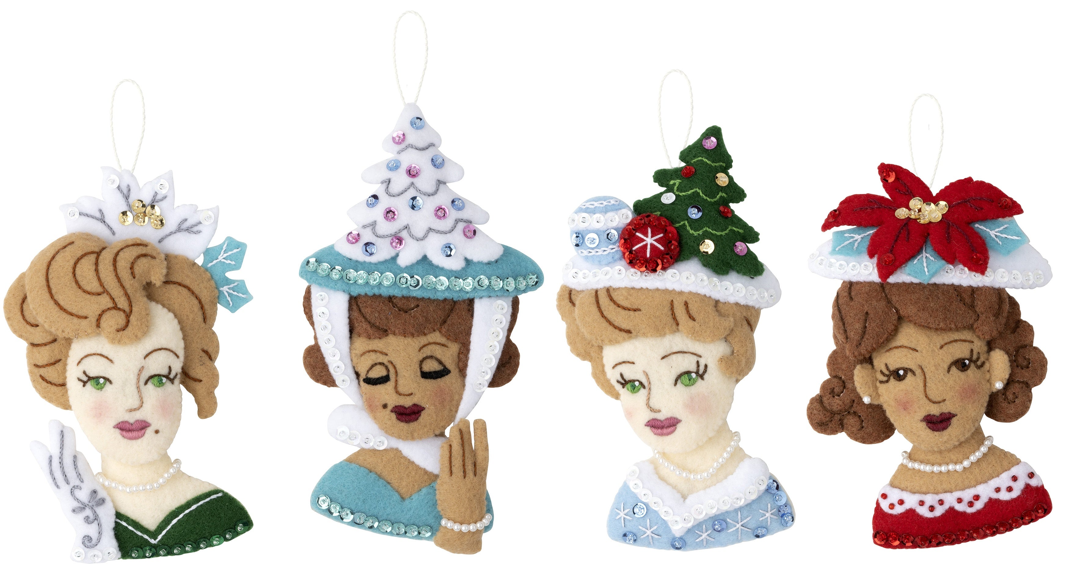 DIY Bucilla Christmas Hat Parade Fancy Holiday Felt Ornament Kit 89509E