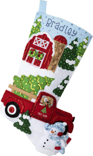 DIY Bucilla Christmas at the Farm Truck Holiday Felt Stocking Kit 89534E