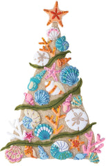 Bucilla felt wall hanging kit. Design features a sand filled  christmas tree with seashells and seaweed as ornaments. 