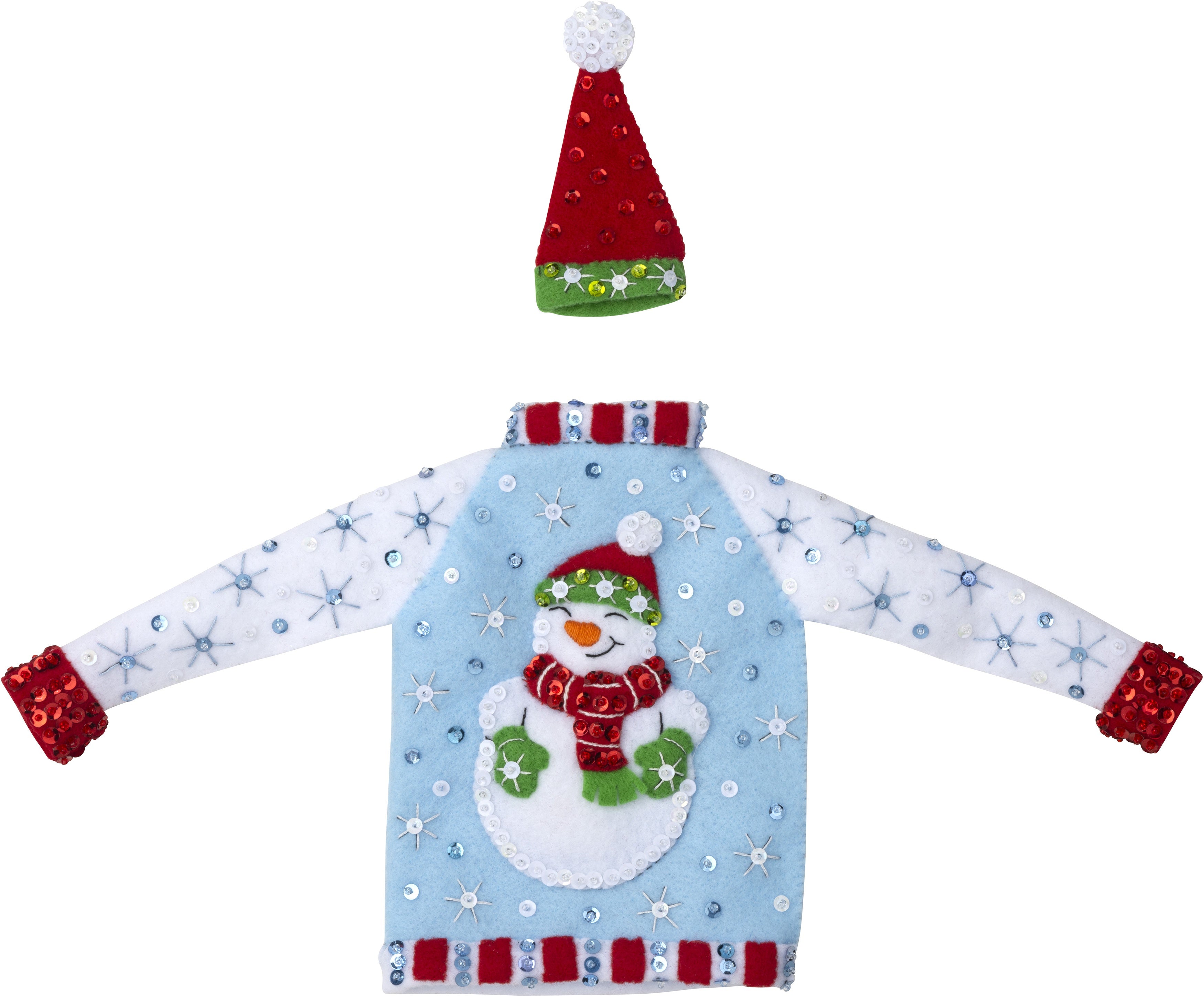 DIY Bucilla Holiday Sweaters Christmas Bottle Covers Felt Craft Kit 89521E