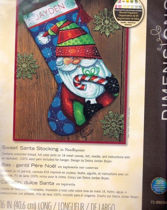 DIY Dimensions Sweet Santa Candy Cane Christmas Needlepoint Stocking Kit 09154