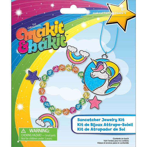 Makit & Bait sun catcher bracelet kit. Design features a beaded bracelet with sun catcher charms  including a unicorn, rainbow and star.