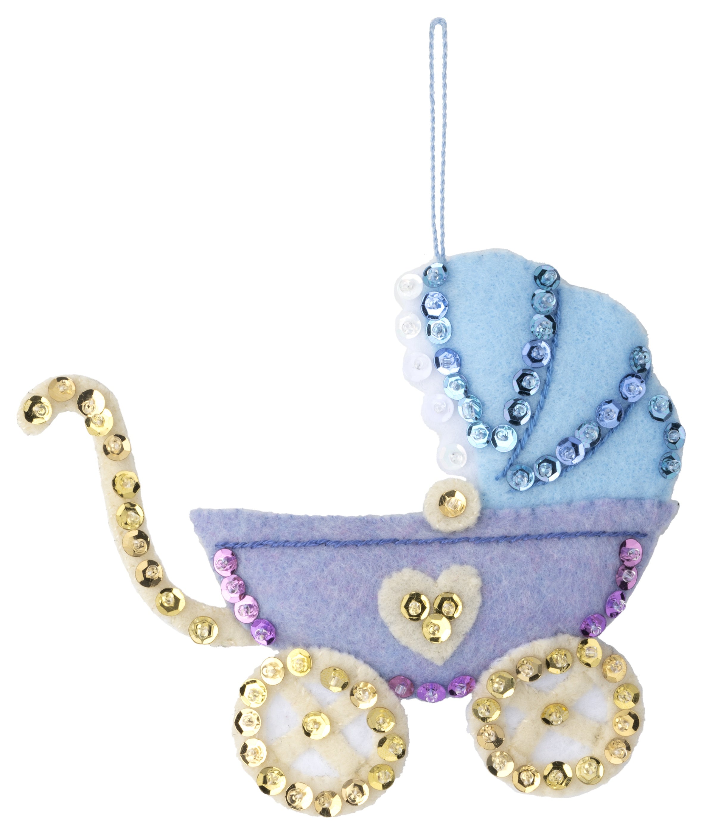 Blue and purple baby carriage.
