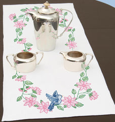 DIY Dempsey Birds Spring Flowers Stamped Cross Stitch Table Runner Scarf Kit