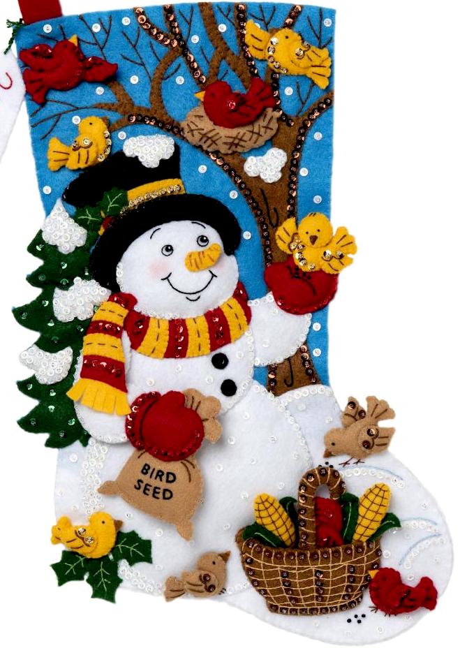 DIY Bucilla Feeding the Birds Snowman Christmas Felt Stocking Kit