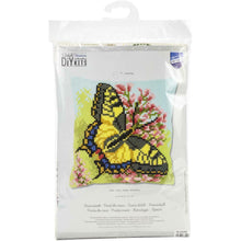 Load image into Gallery viewer, DIY Vervaco Butterfly Spring Flower Cross Stitch Needlepoint 16&quot; Pillow Top Kit