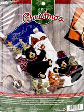 Load image into Gallery viewer, DIY Bucilla Black Bear Bonfire Cabin Woods Christmas Felt Stocking Kit 85467