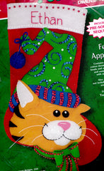 DIY Dimensions Festive Kitty Orange Cat Christmas Holiday Felt Stocking Kit 8130