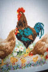 DIY Vervaco Rooster and Chickens Farmhouse Counted Cross Stitch Table Runner Kit