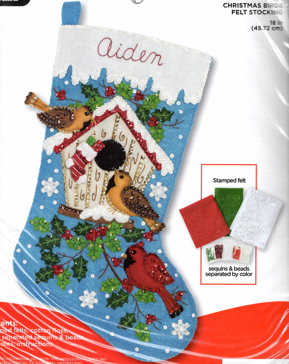 DIY Bucilla Christmas Birds Cardinal Birdhouse Felt Stocking Kit