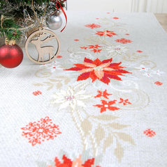 DIY Vervaco Christmas Poinsettia Counted Cross Stitch Table Runner Scarf Kit