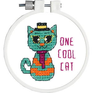DIY Janlynn One Cool Cat Kitten Kids Beginner Mini Stamped Cross Stitch Kit