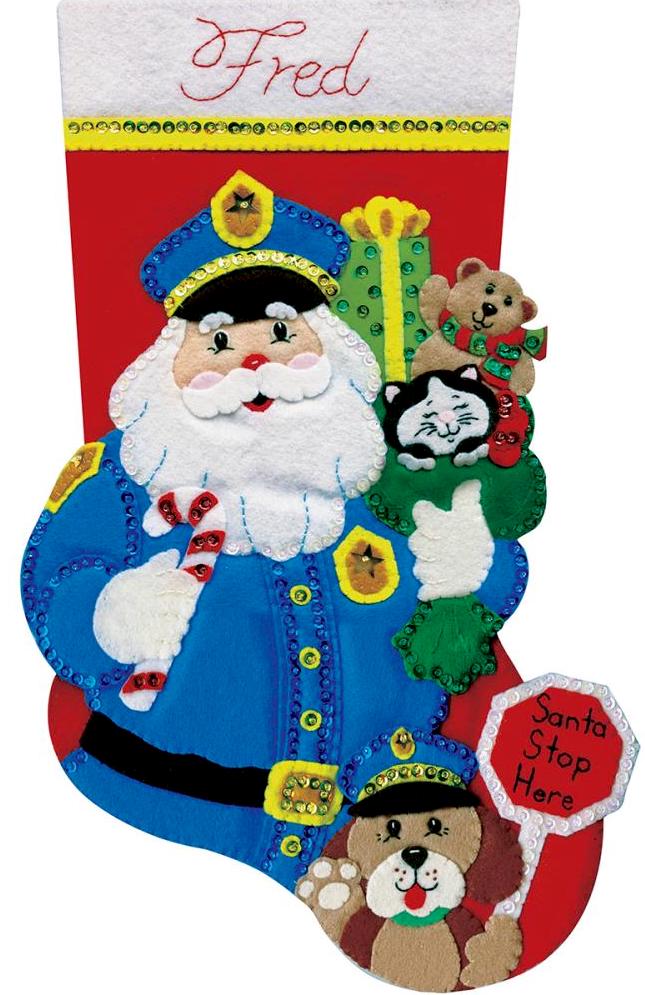 DIY Design Works Policeman Santa Officer Dog Christmas Felt Stocking Kit 5234