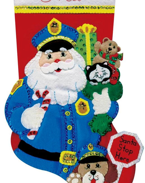 DIY Design Works Policeman Santa Officer Dog Christmas Felt Stocking Kit 5234