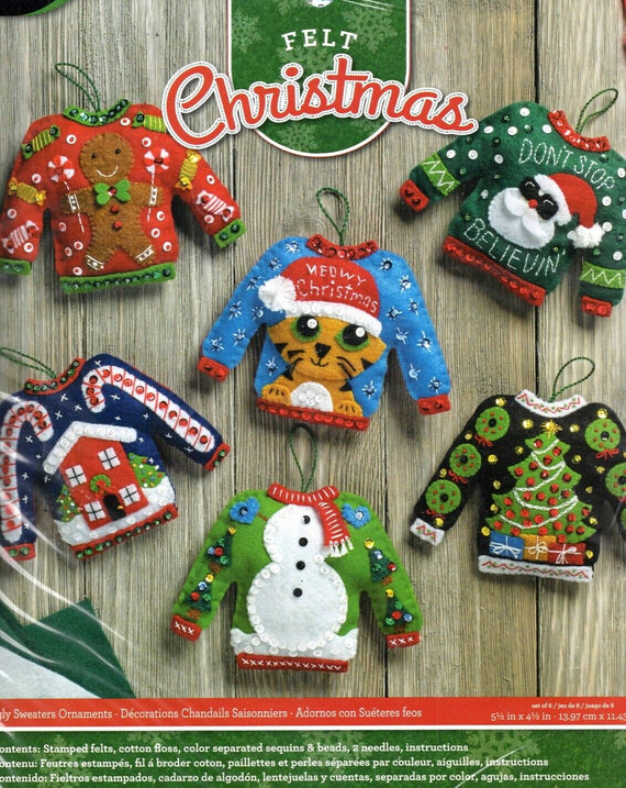 DIY Bucilla Ugly Sweaters Christmas Shirt Holiday Party Felt Ornament Kit 86674