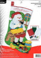 Load image into Gallery viewer, DIY Bucilla Woodworking Santa Workshop Toys Holiday Felt Stocking Kit 86938E