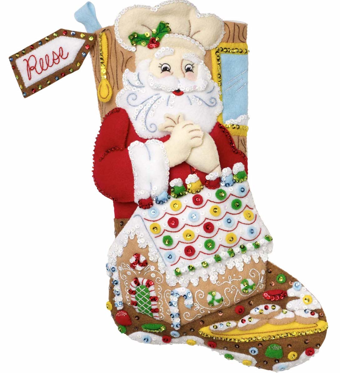 DIY Bucilla Gingerbread Christmas Santa Baking Cookies Felt Stocking Kit 89331E