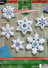 Load image into Gallery viewer, DIY Bucilla Sparkle Snowflakes Purple Blue Christmas Felt Ornament Kit 86724