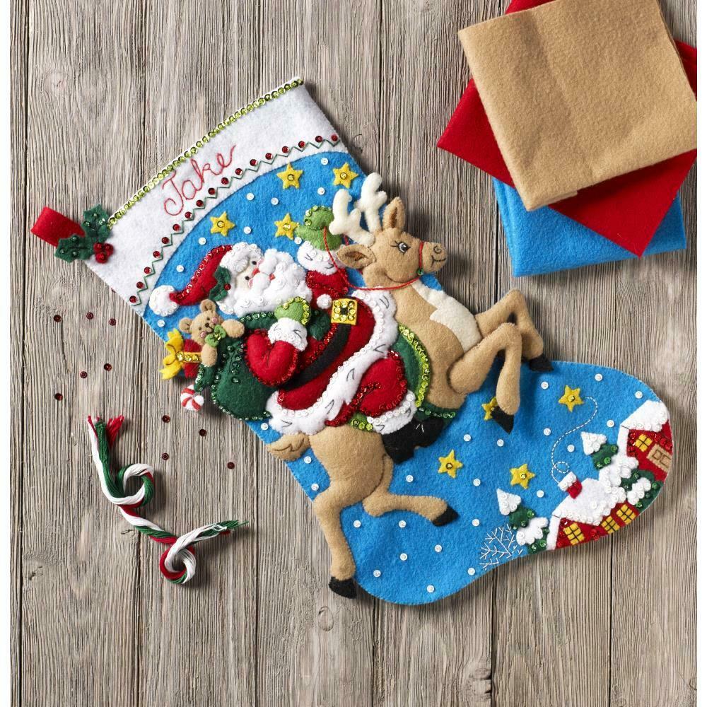 DIY Bucilla Reindeer Santa Christmas Delivery Holiday Felt Stocking Kit 86816
