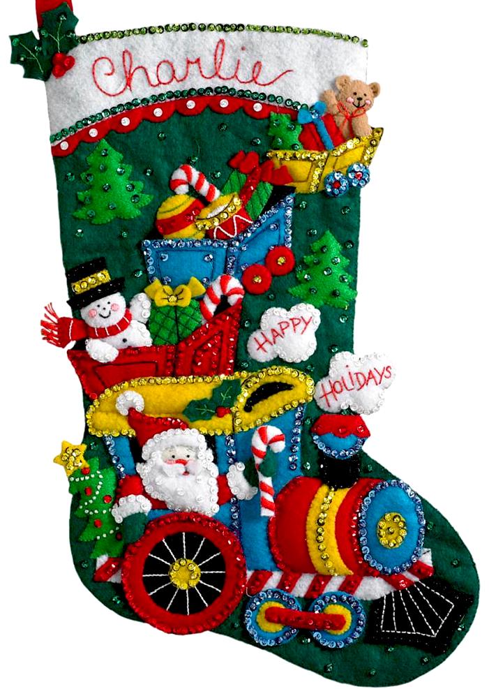 DIY Bucilla Choo Choo Santa Train Snowman Christmas Eve Felt Stocking Kit 86708