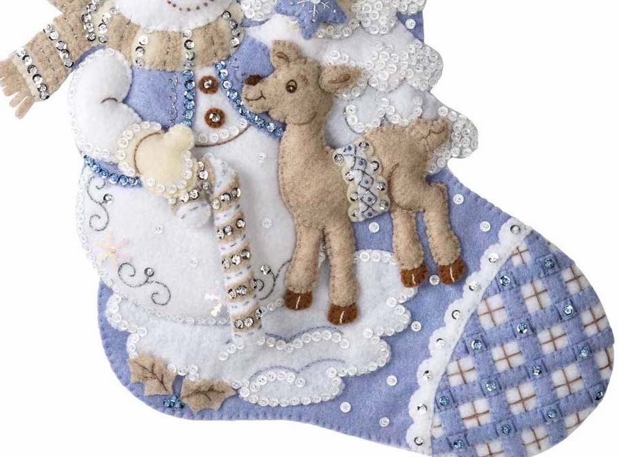 DIY Bucilla Snowmans Winter Wonderland Christmas Blue Felt Stocking Kit 89245E