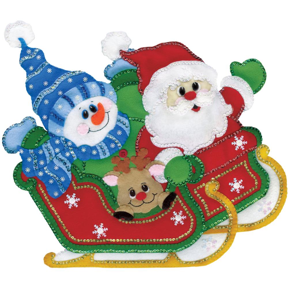 DIY Design Works Sleigh Ride Santa Snowman Christmas Felt Wall Hanging Kit 5194