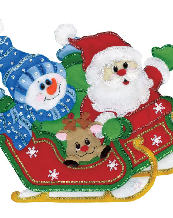 DIY Design Works Sleigh Ride Santa Snowman Christmas Felt Wall Hanging Kit 5194