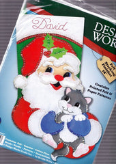 DIY Design Works Santa Kitten Gray Cat Holiday Christmas Felt Stocking kit 5255