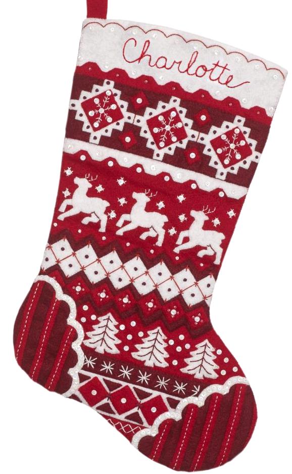 DIY Bucilla Nordic Christmas Red White Deer Holiday Felt Stocking Kit 89066E