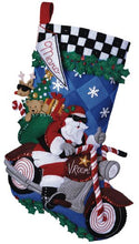 Load image into Gallery viewer, DIY Bucilla Cruising Santa Motorcycle Biker Christmas Felt Stocking Kit 86016