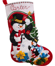 Load image into Gallery viewer, DIY Bucilla Dapper Snowman Penguin Suit Tux Christmas Felt Stocking Kit 89530E