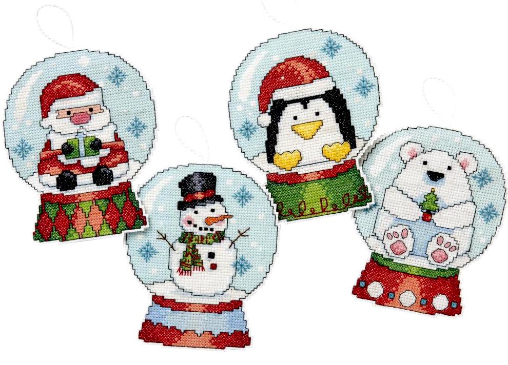 DIY Bucilla Snow Globes Santa Snowman Counted Cross Stitch Ornaments Kit 86891