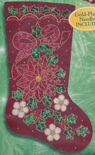 Elegant Poinsettia Needlepoint Stocking Kit Christmas Bow