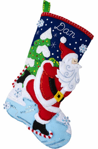 DIY Bucilla Skating Santa Ice Skate Winter Christmas Felt Stocking Kit 89479E